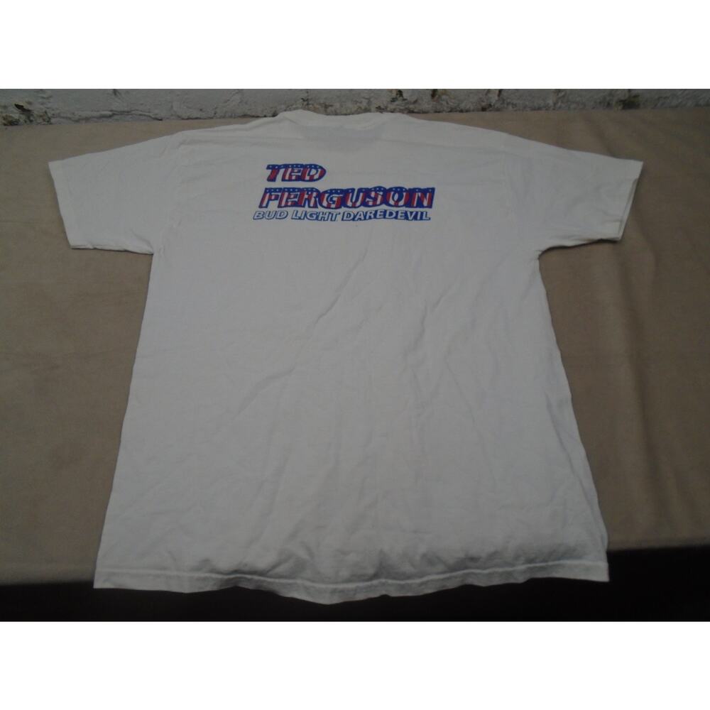 Vintage Bud Light Ted Ferguson Daredevil T shirt Spell Out Beer American Flag L